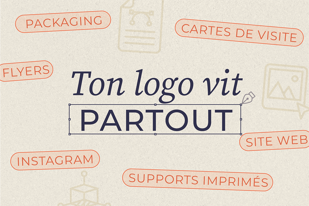Le Logo de produit alimentaire est décliné sur différents supports - étiquette, carte de visite, packaging